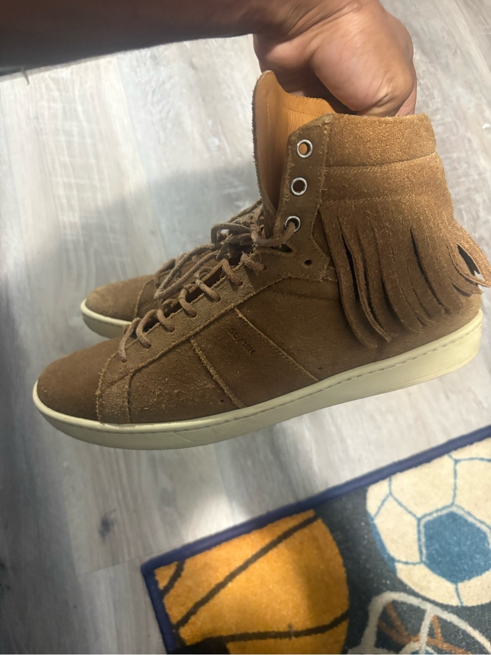 Saint Laurent Brown/Tan Suede High-Top Sneakers - Picture 3 of 5
